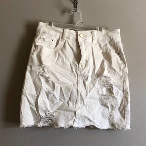 White denim distressed skirt